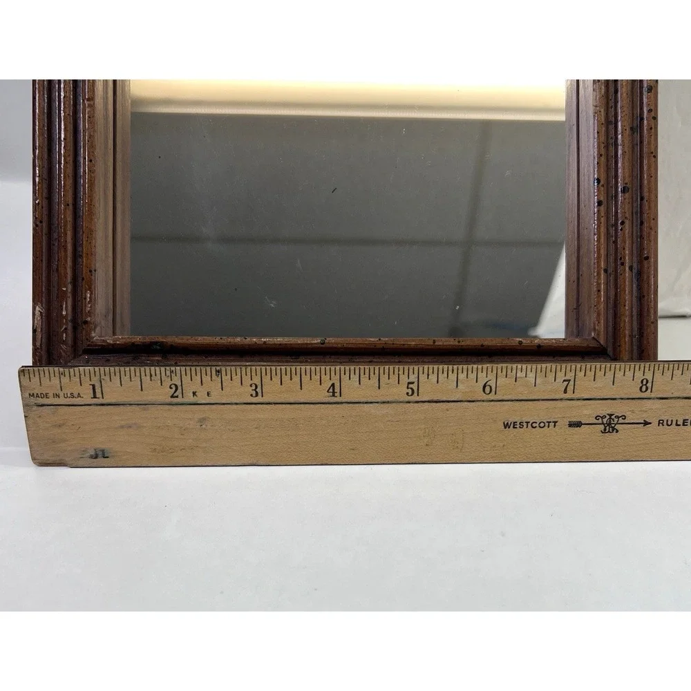 Carved Wood Square Wall Mirror 8x8 Brown Frame Diamond Hang Option